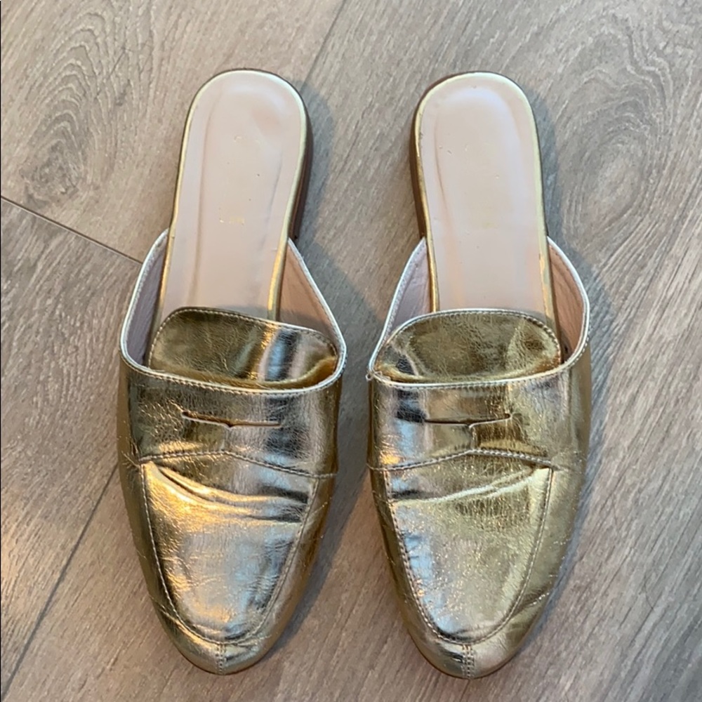 Catherine Malandrino Metallic Gold Leather Mule Slides